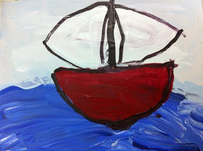 Child's painting of a sailboat